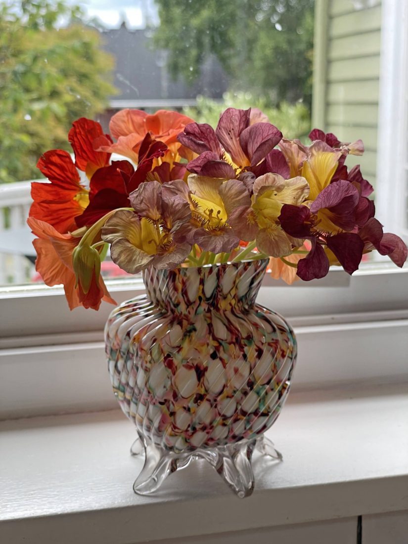 A kaleidoscope of nasturtium blooms in a family vase (c) Lorene Edwards Forkner